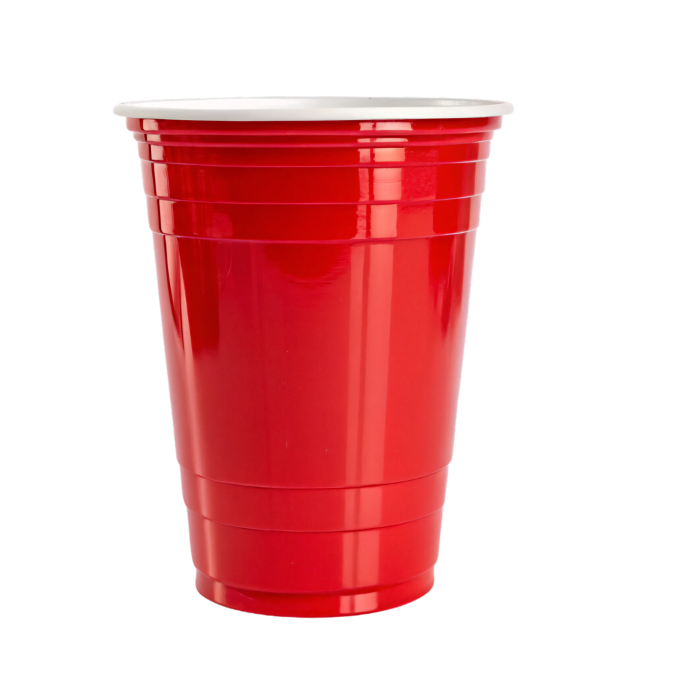 A glossy red cup with a sturdy rim and a simple, lightweight design. Perfect for beverages at casual events or parties png