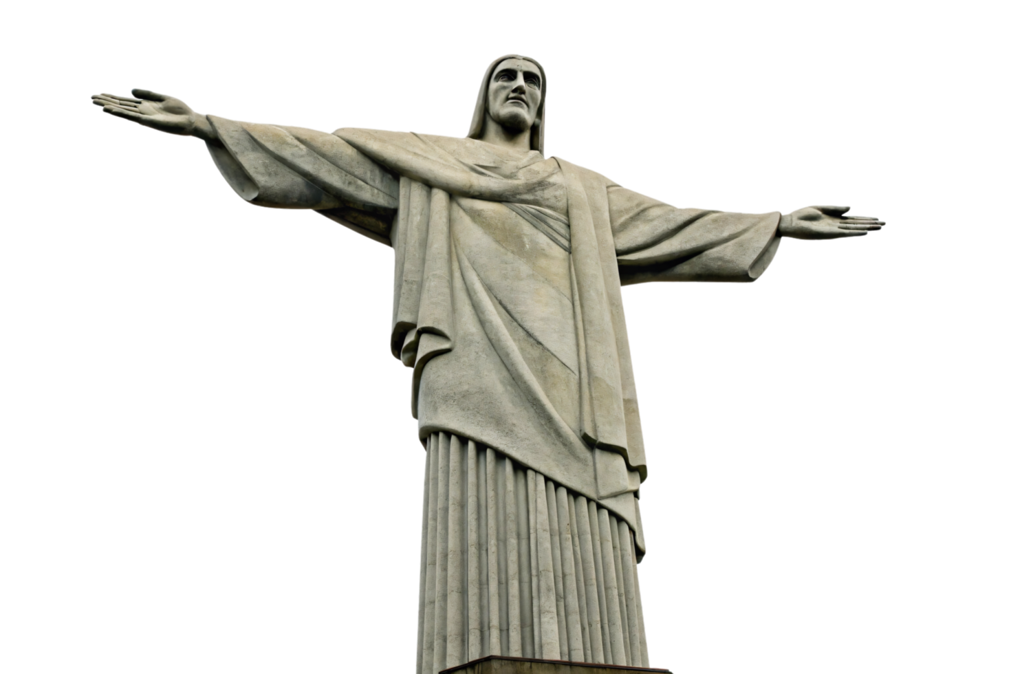 A majestic view of the entire Christ the Redeemer statue, with an upward angle that captures its grandeur and detailed sculpture work png