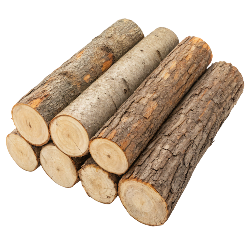 A stack of cut logs with varied bark textures, emphasizing natural earth tones and patterns png