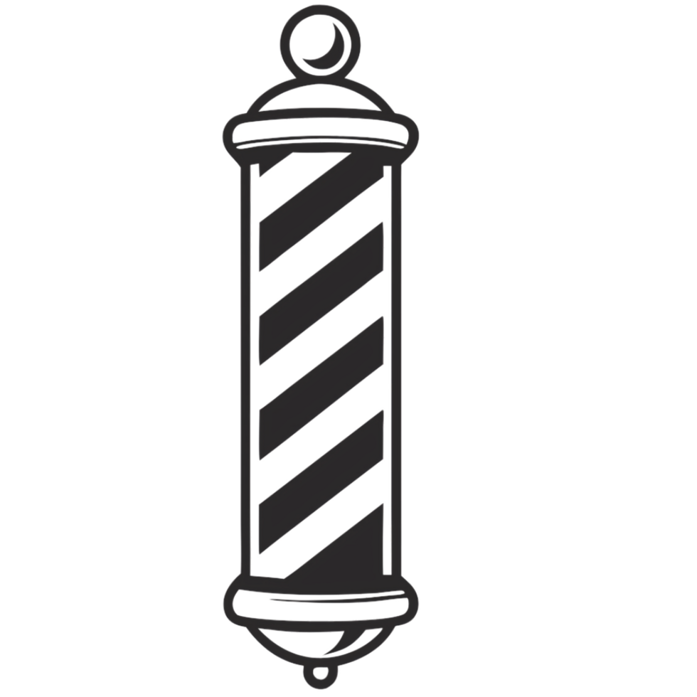 Minimalist black-and-white barber pole with diagonal stripes, outlined for a sleek and clean look png