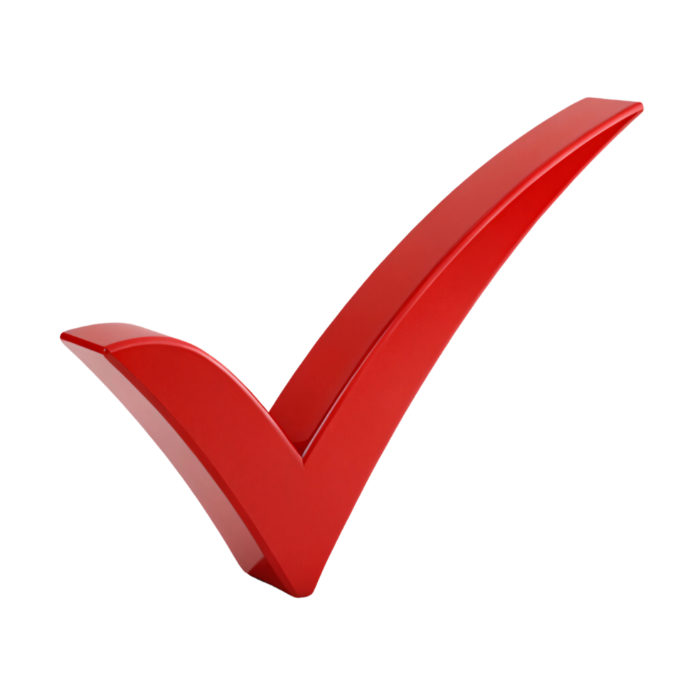 A shiny red checkmark with sharp angles and a sleek 3D design, symbolizing correctness or approval png