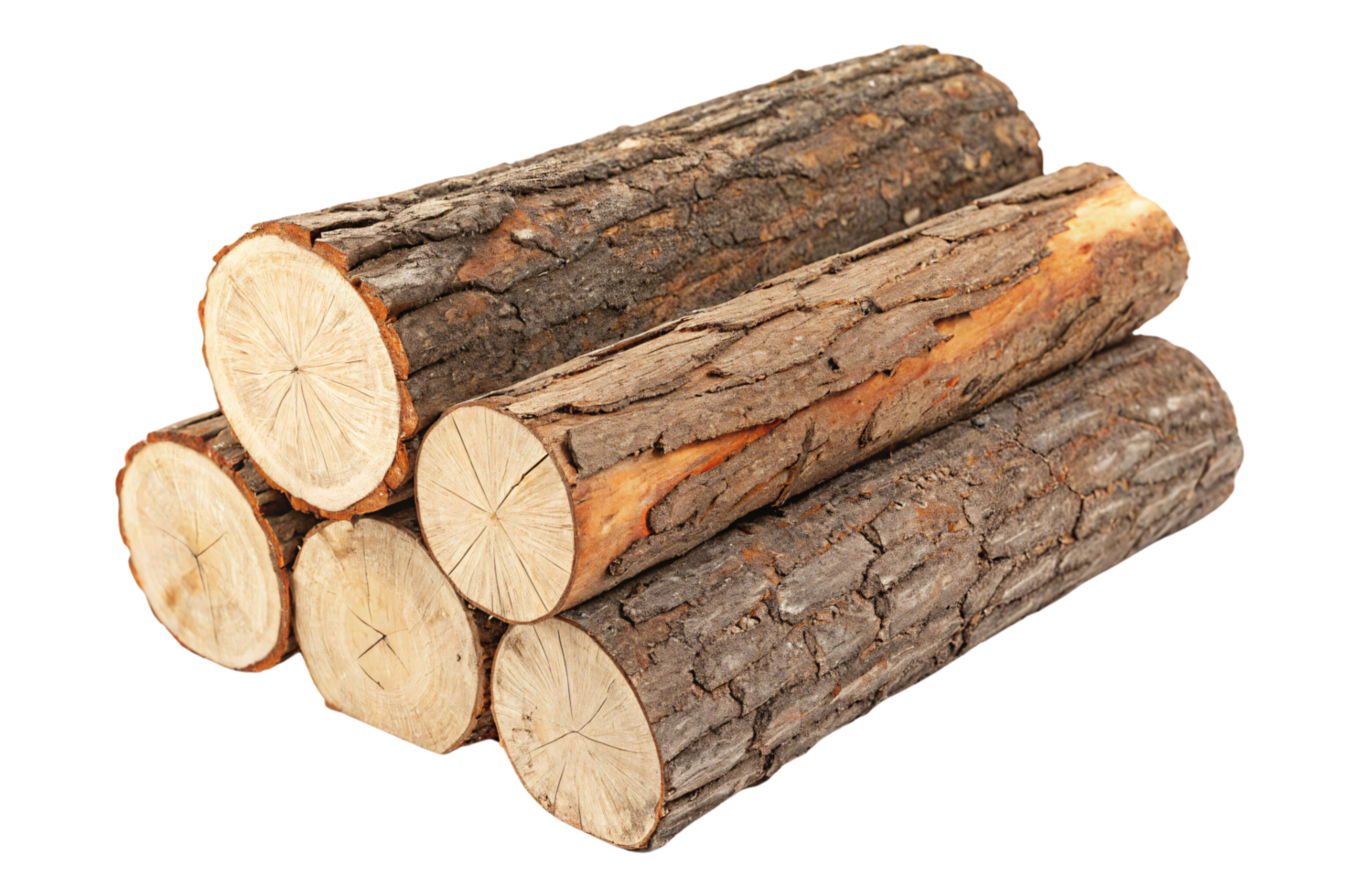 A bundle of neatly cut logs with visible bark and rings, representing natural warmth, construction materials, or a rustic aesthetic png