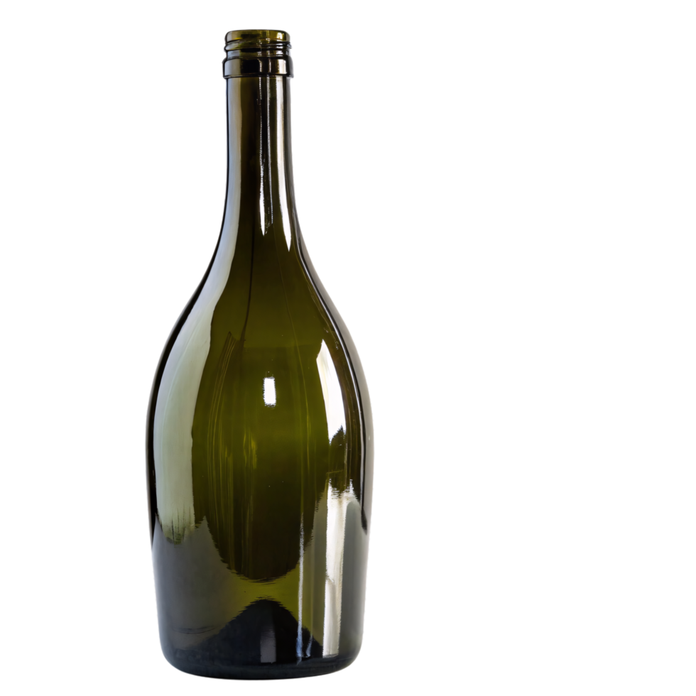 A green glass bottle, subtly textured with rounded shoulders and a tapered neck, emphasizing its elegant simplicity png