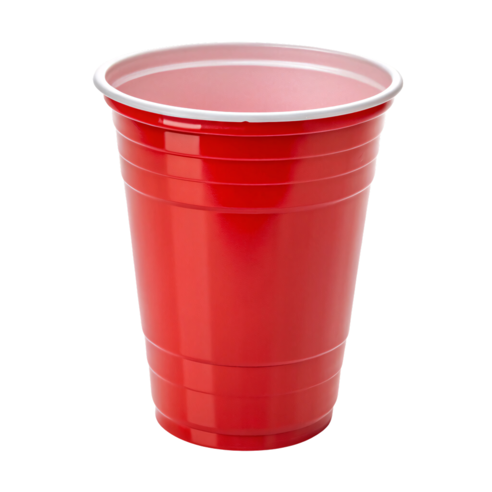 A single red plastic cup with a shiny surface and a clean, minimalist design. Versatile and lightweight png