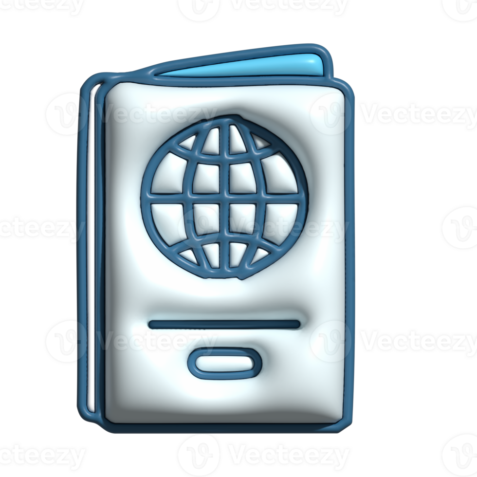 3D Passport Icon Blue and White International Travel Document Symbol png