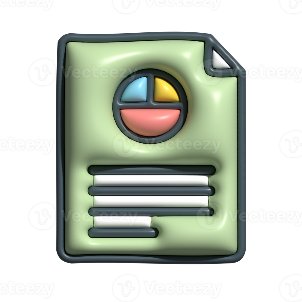 3D Report Document Icon with Pie Chart Symbol png