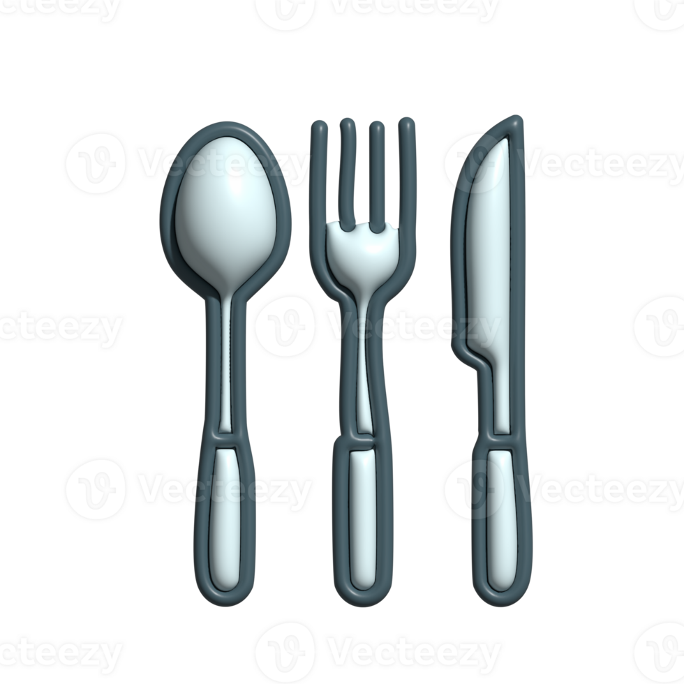 3D Cutlery Set Icon with Spoon, Fork, and Knife png