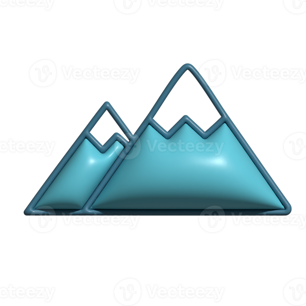 3D Mountain Icon Glossy Blue Twin Peaks with Sharp Summit Lines png