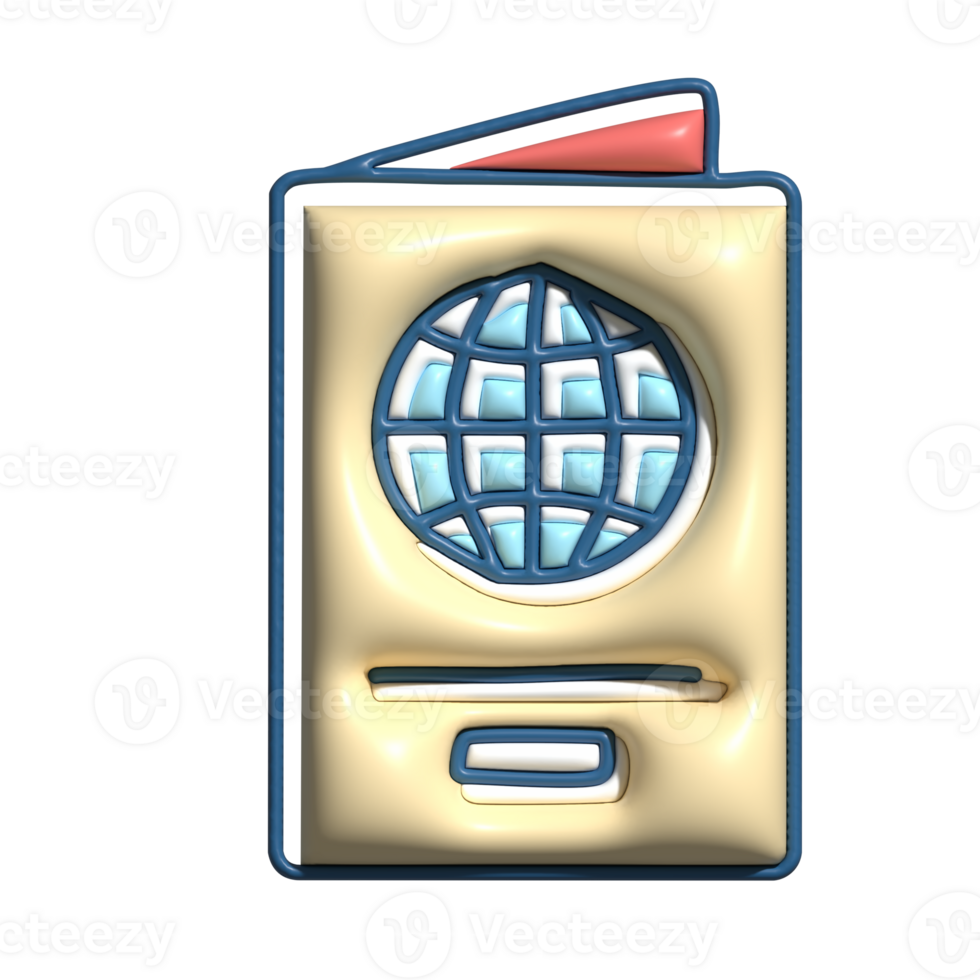 3D Passport Icon Travel Document Symbol with Globe png