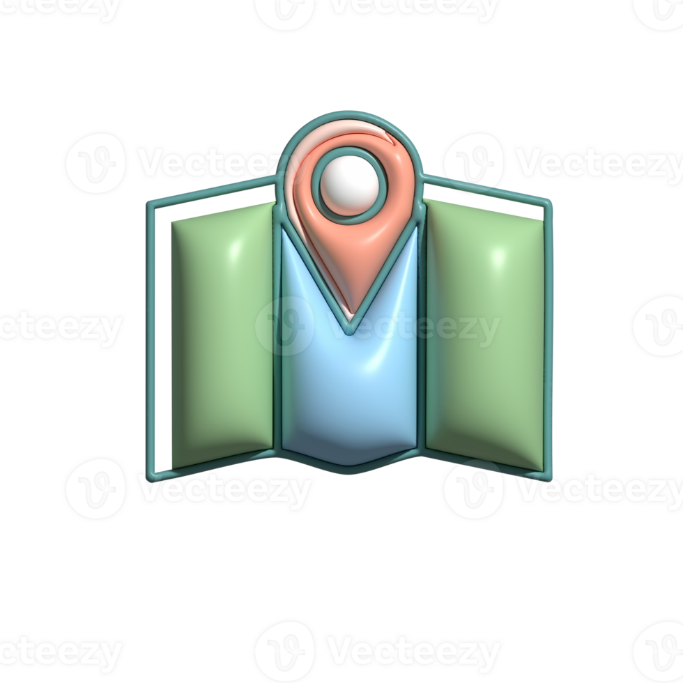 3D Map Icon with Location Pin png