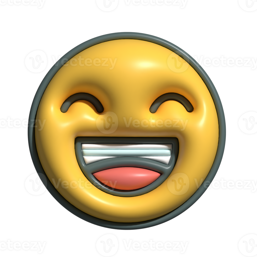 3D Laughing Face Emoji Joyful Expression, Big Smile, Yellow Icon png