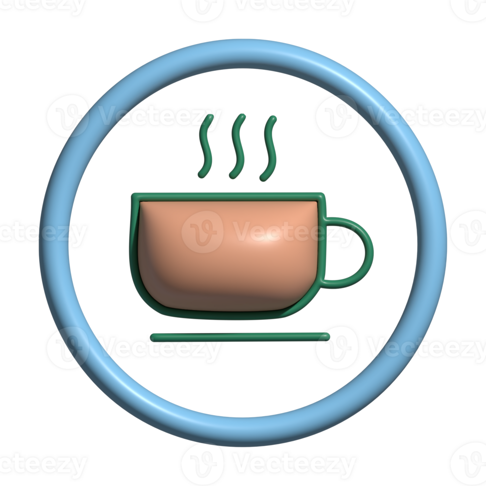 3D Coffee Cup Icon with Steam in Blue Circle png