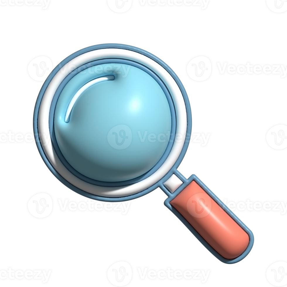 3D Glossy Magnifying Glass Icon with Blue Lens and Red Handle png