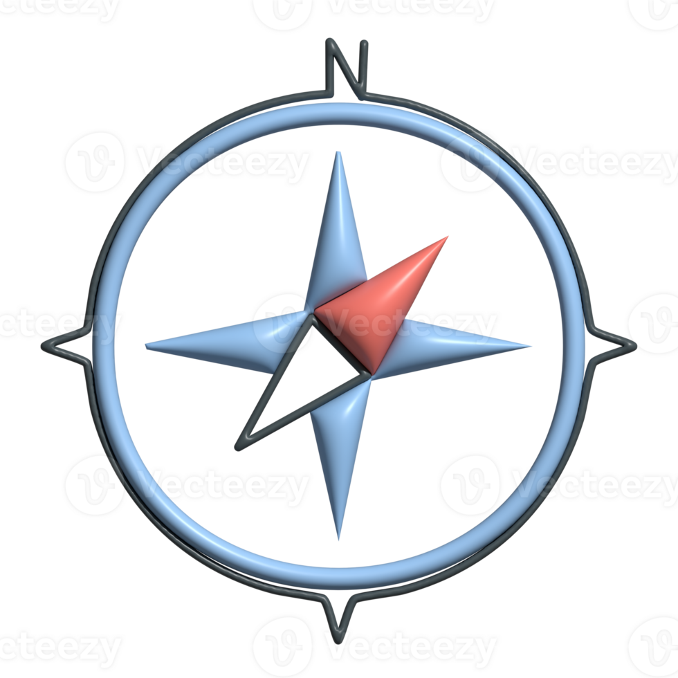 3D Compass Icon Navigation Symbol with Red and Blue Needle in Glossy Style png