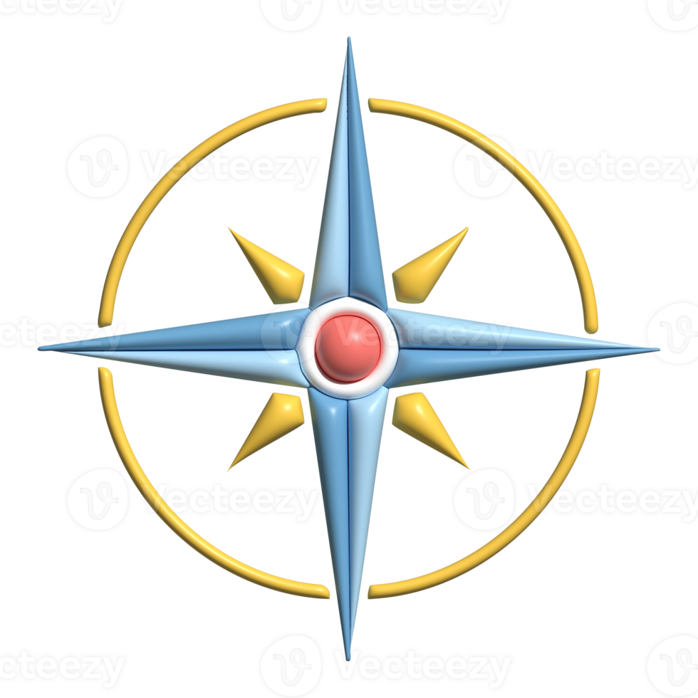 3D Compass Rose Icon Blue and Gold Navigation Symbol with Red Center png