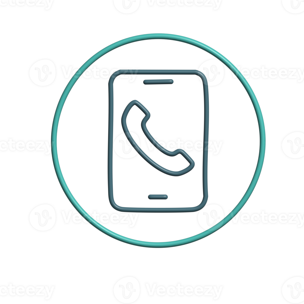 3D Outline Phone Call Icon with Smartphone and Circular Frame png
