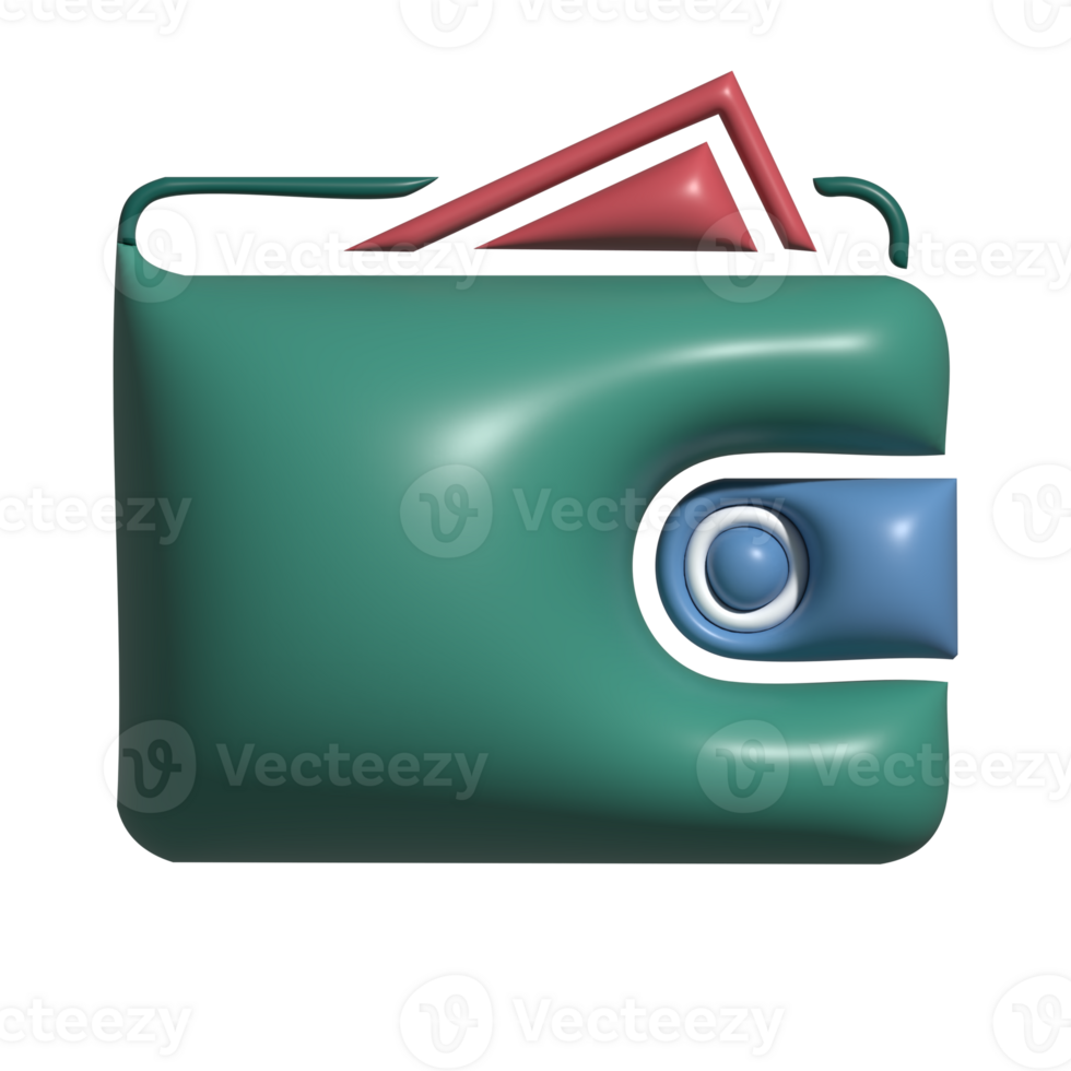 3D Glossy Wallet Icon with Banknotes and Blue Button Lock png