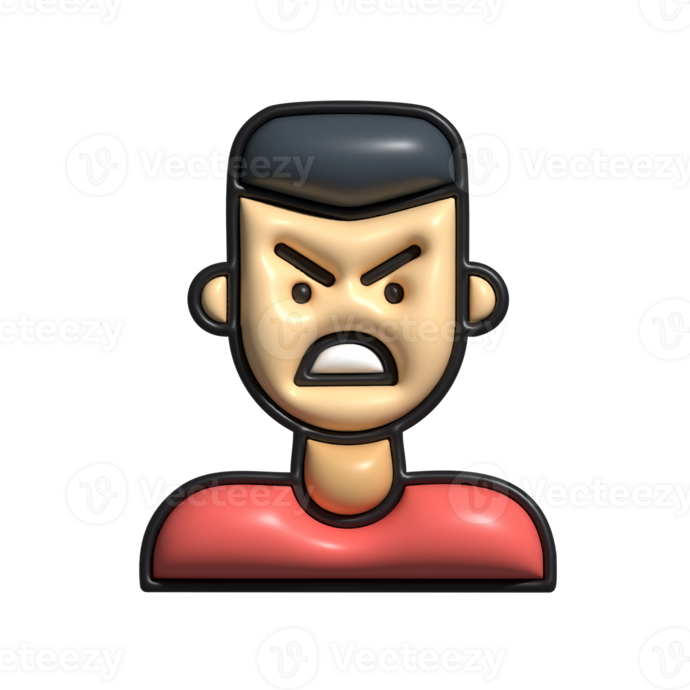 3D Angry Man Emoji Icon Furious Face Expression with Red Shirt png
