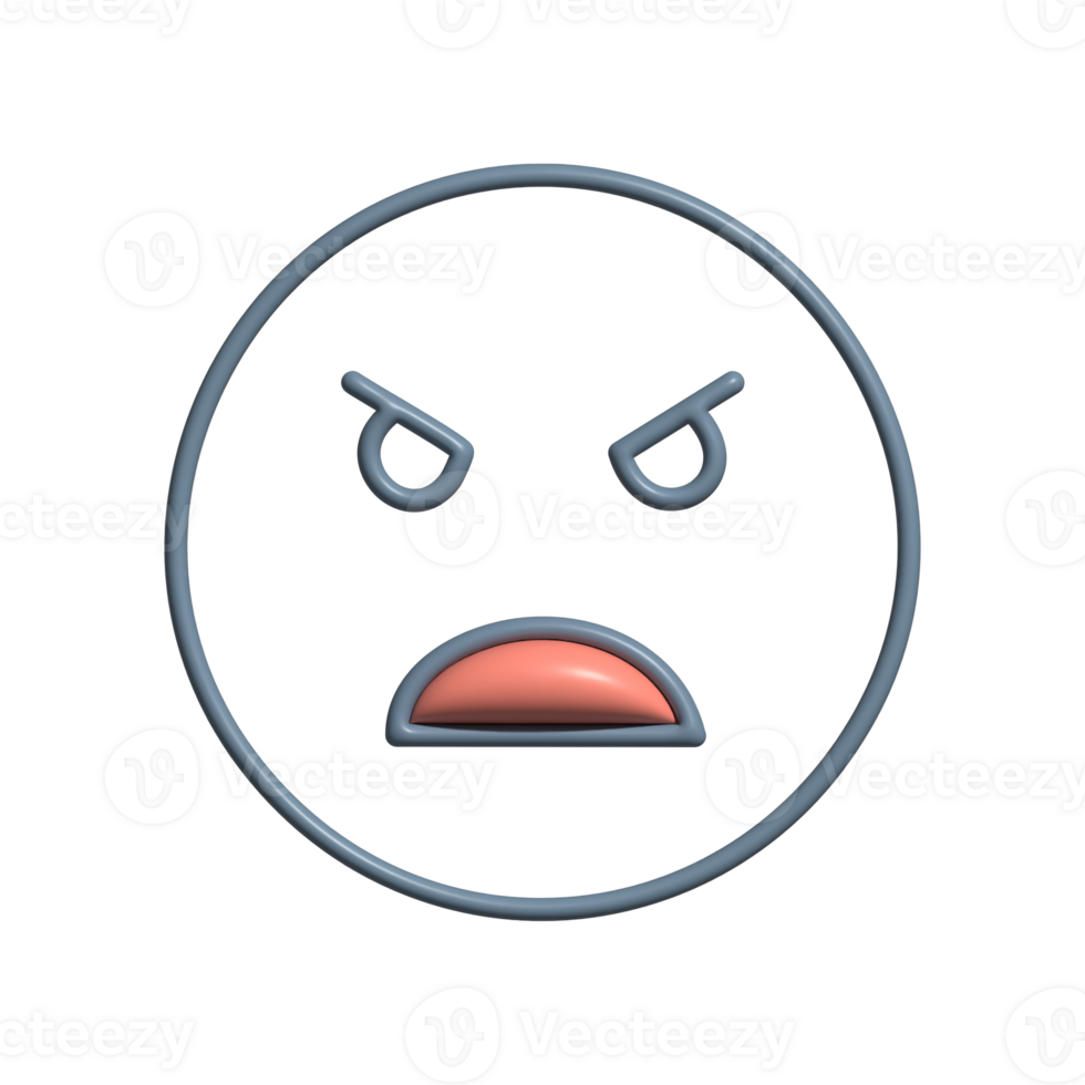 3D Angry Face Icon Glossy Red Expression with Furious Eyes and Mouth png