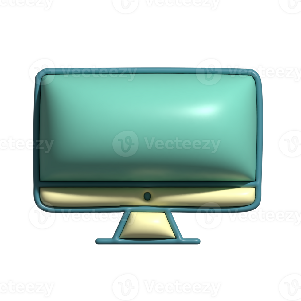 3D Computer Monitor Icon Flat Screen Display Symbol in Blue and Yellow png