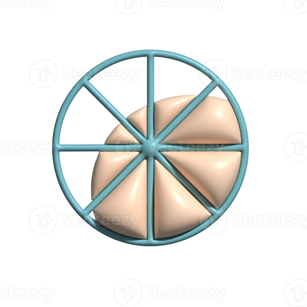 3D Pie Chart Icon Segmented Graph with Beige Filling and Blue Frame png