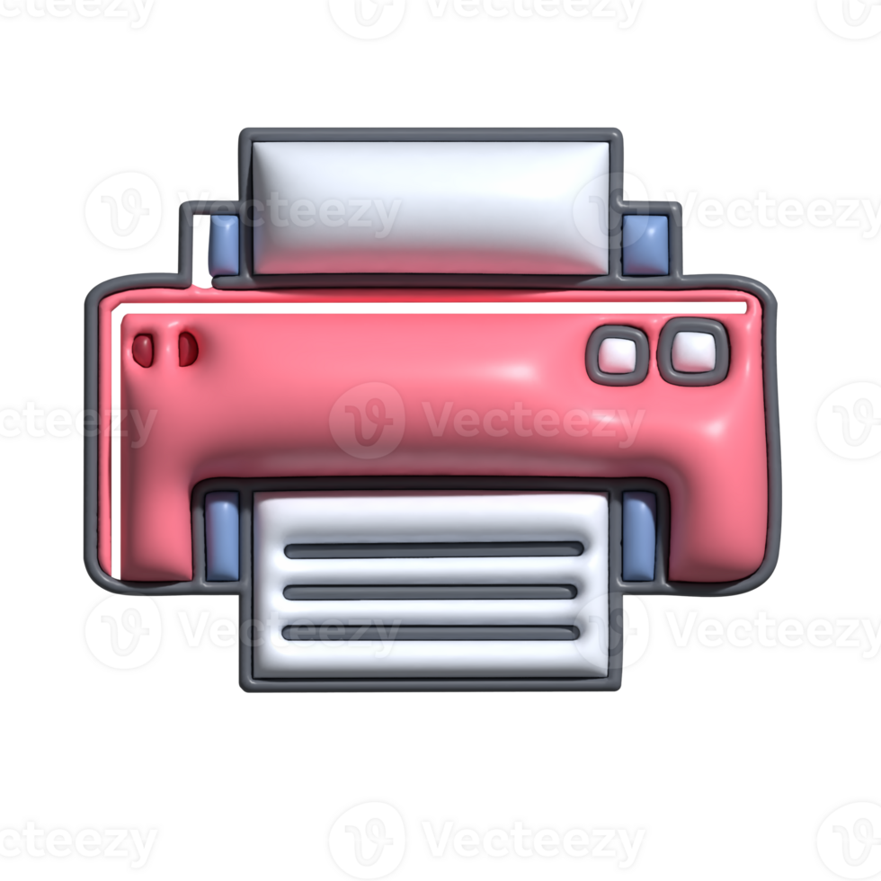 3D Pink Printer Icon Office Printing Device with Paper Sheet png
