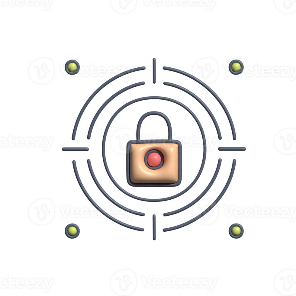 3D Padlock Security Icon with Target Circle Cybersecurity and Data ...