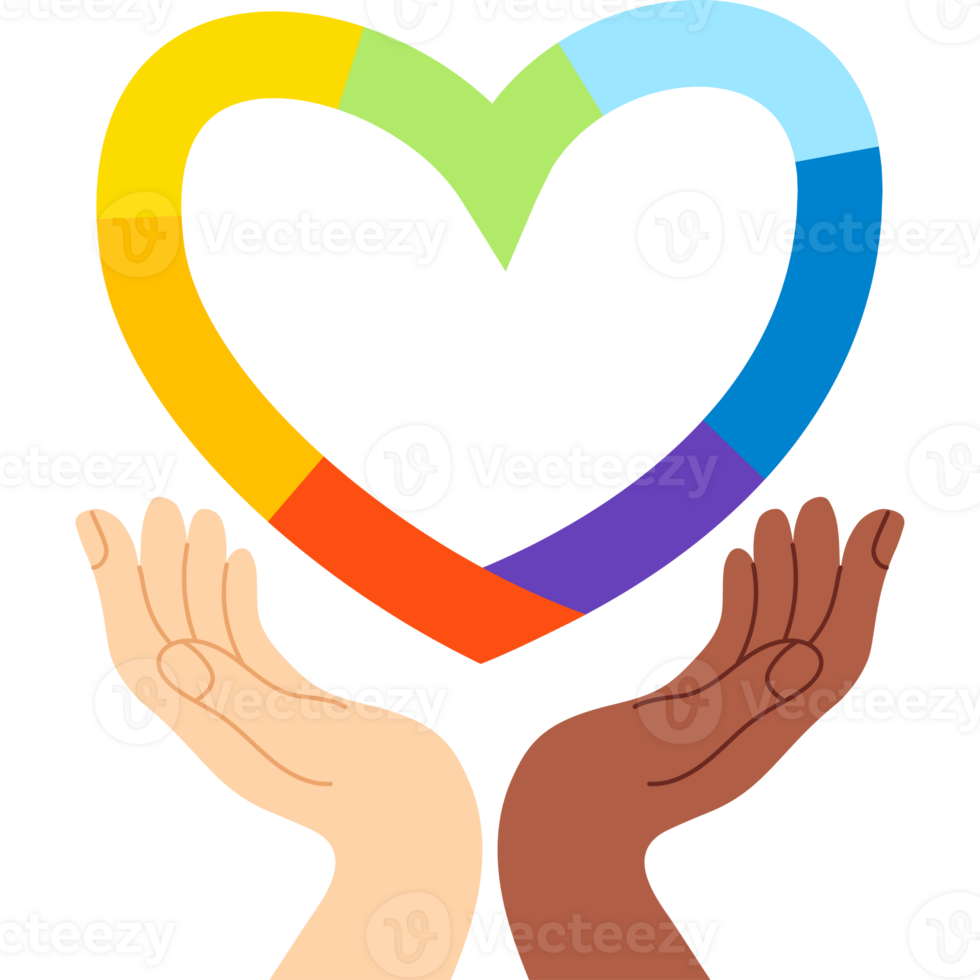 Diverse Hands Holding Colorful Rainbow Heart png