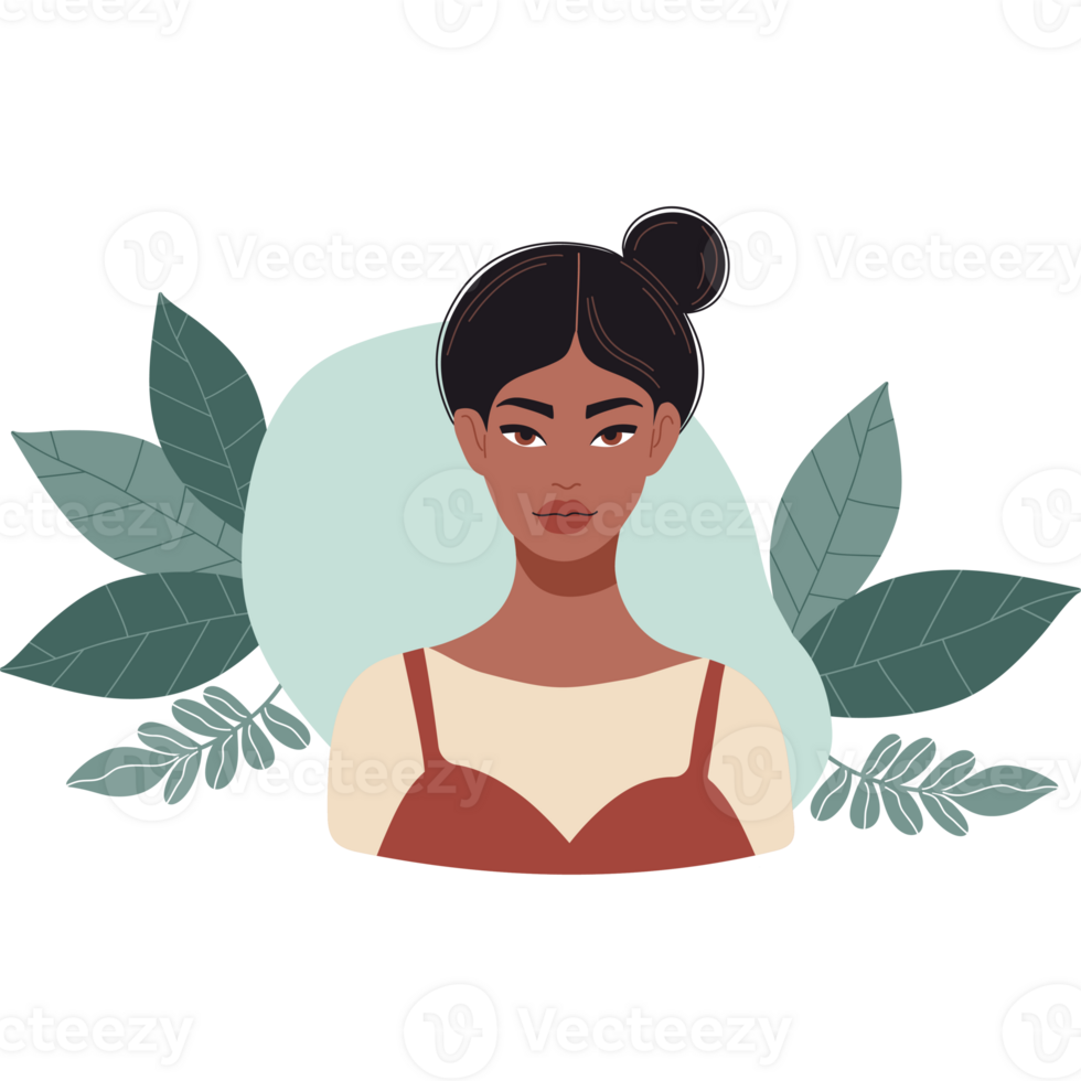 Pretty African American Woman with Leaves. png