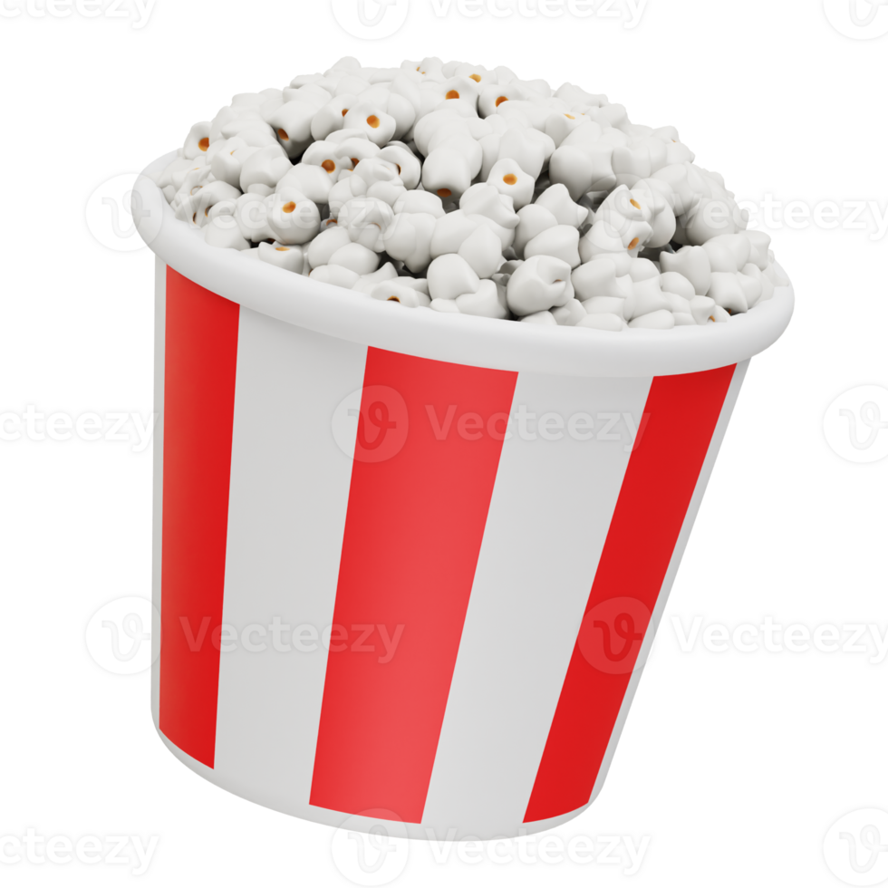 Popcorn in a Red and White Bucket 3d rendering illustration png