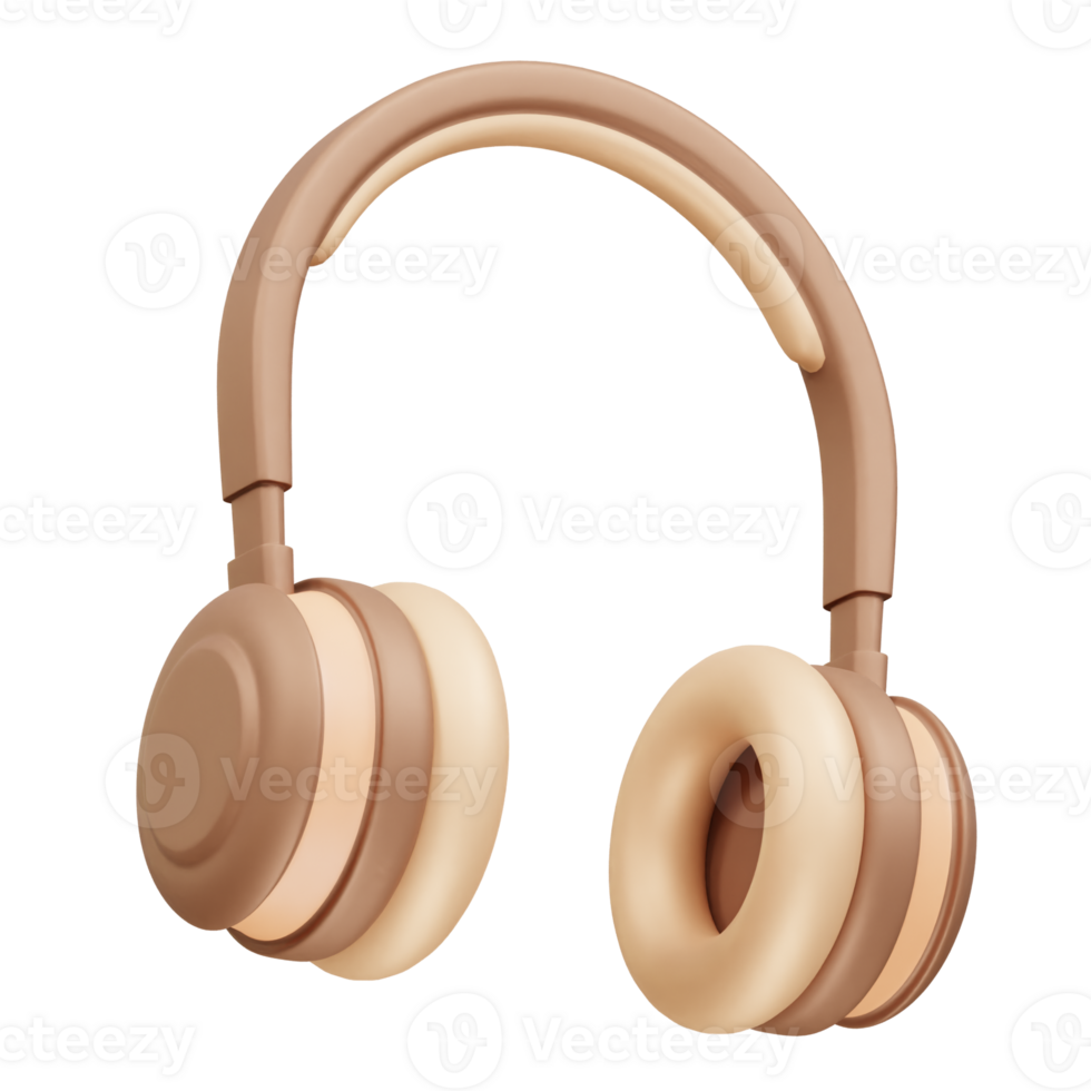 Beige Wireless Headphones icon 3d render. Headphone icon 3d render illustration png