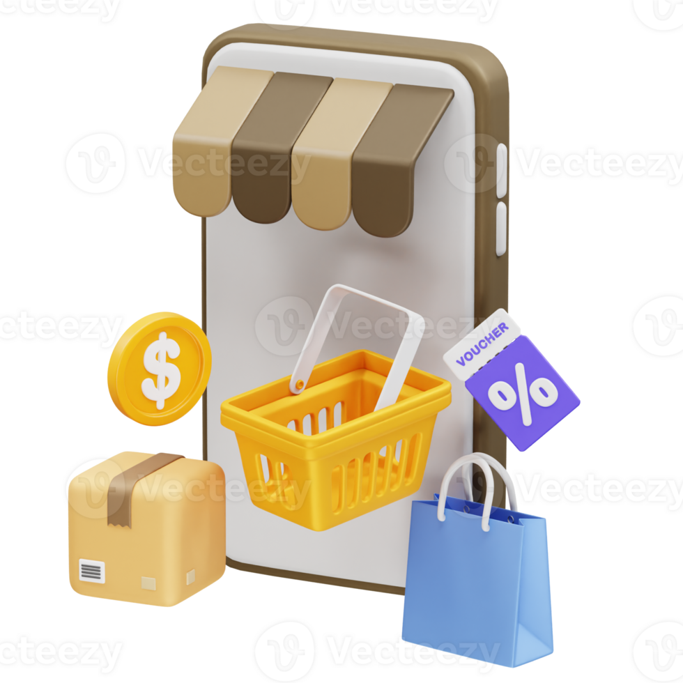 Mobile Shopping icon 3d. Online shopping 3d render illustration icon png