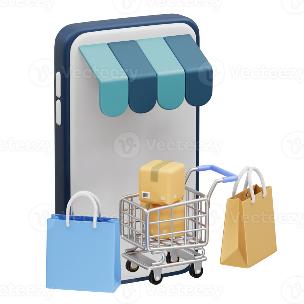 shopping cart icon 3d. Mobile Shopping Experience icon 3d. Online shopping icon 3d illustration png