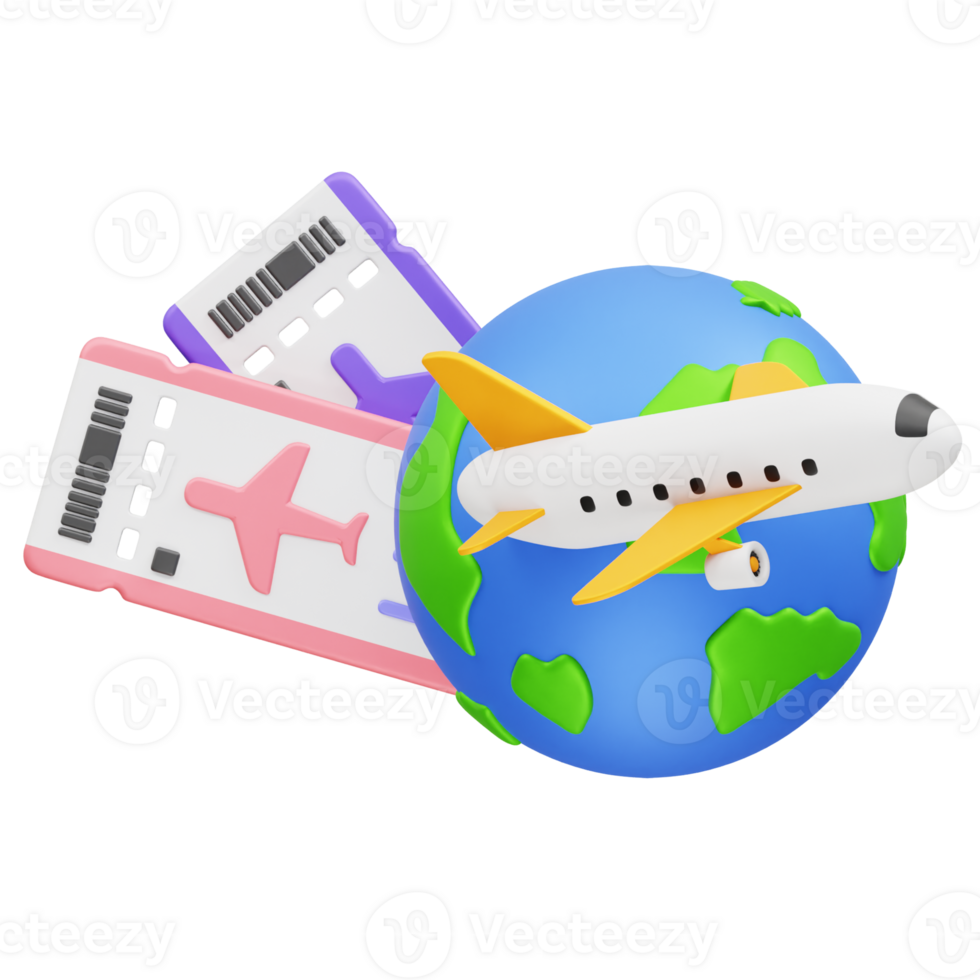 Travel icon 3d rendering illustration. airplane ticket icon 3d render png