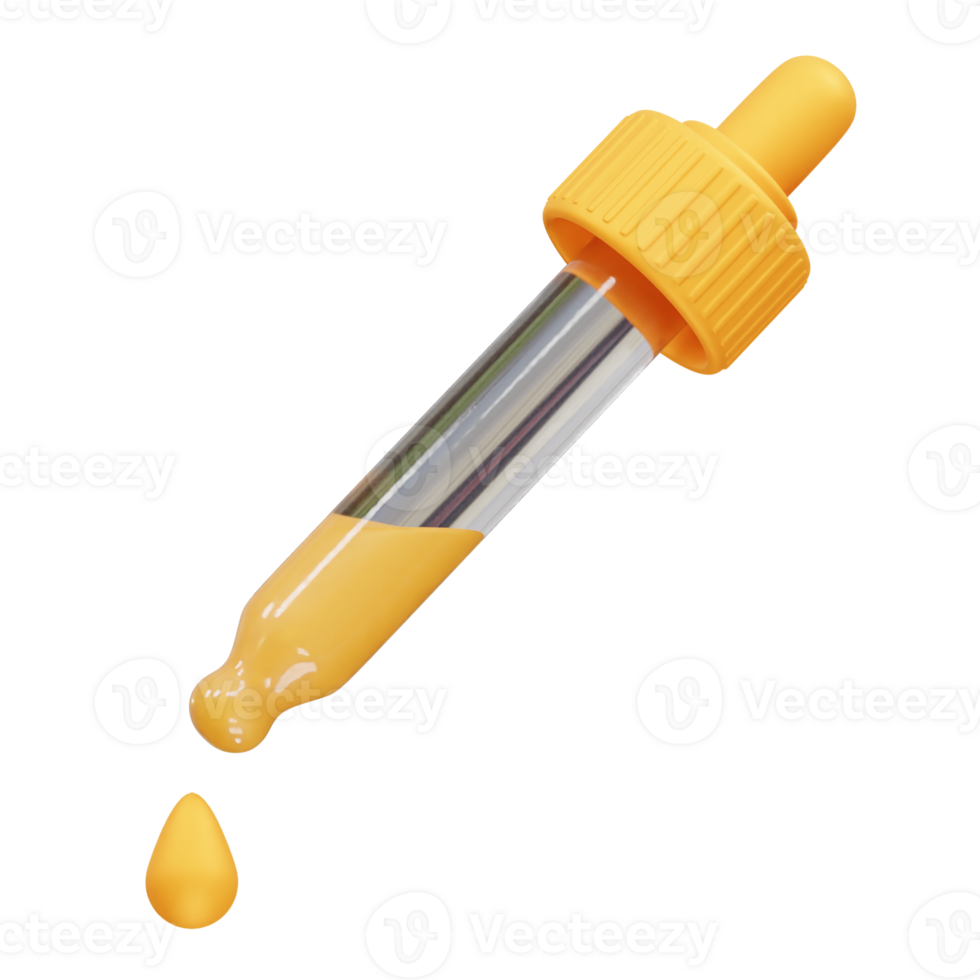 Yellow Dropper with a Drop Falling icon 3d render. Dropper icon 3d render illustration png