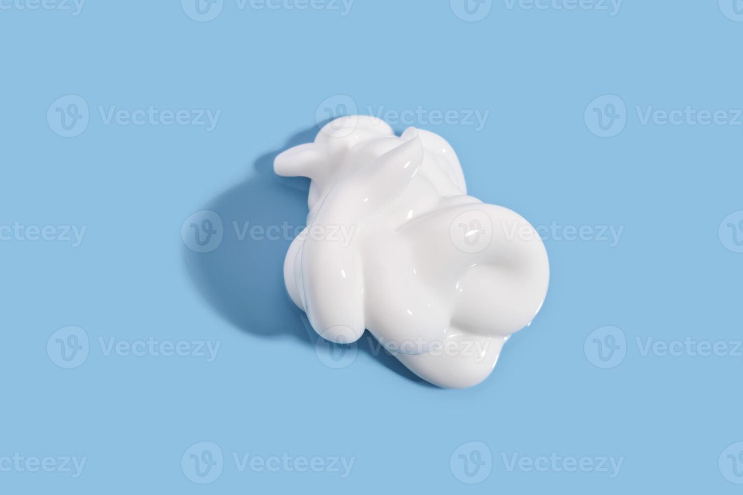 The texture of white cream on a blue background. photo