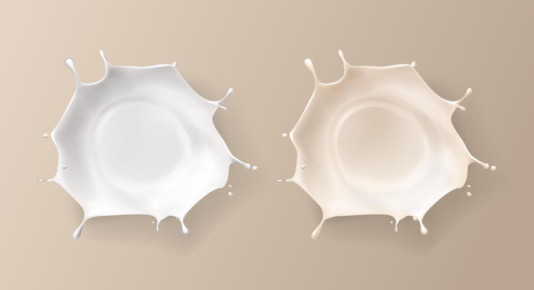 Splashed milk isolated. Natural dairy products, yogurt or cream in crown splashes with flying drops. vector