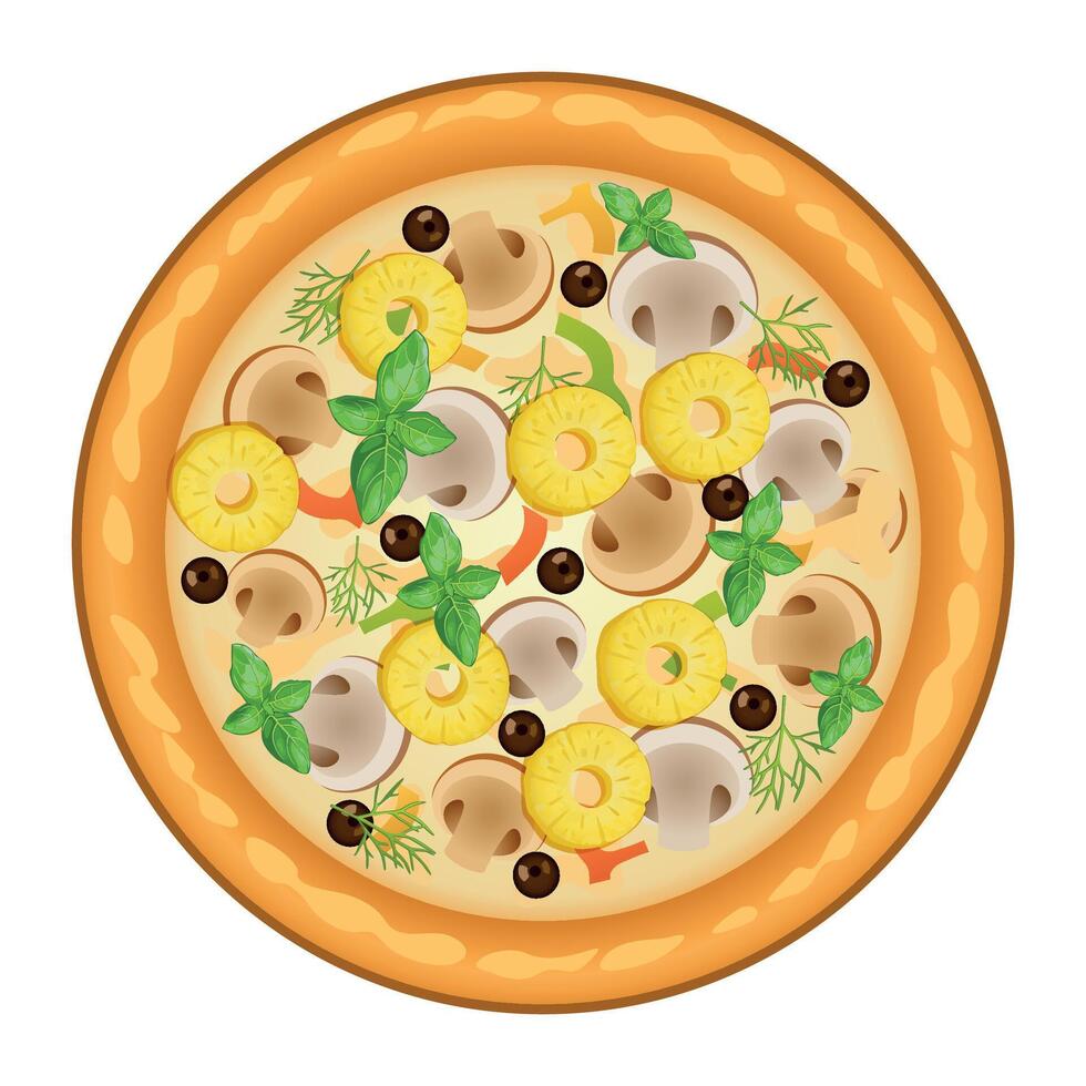 pizza with pineapple slices on white background vector