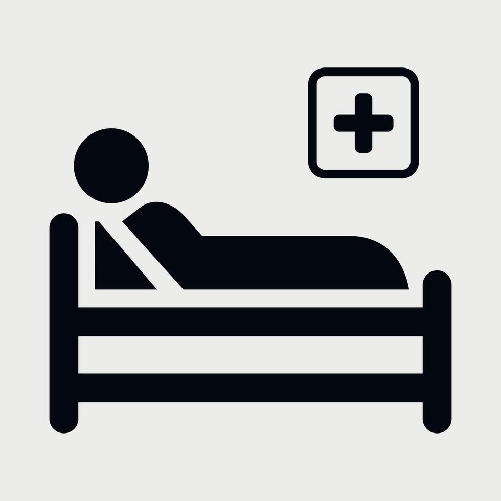 black and white icon of hospital bed for patient on white background vector