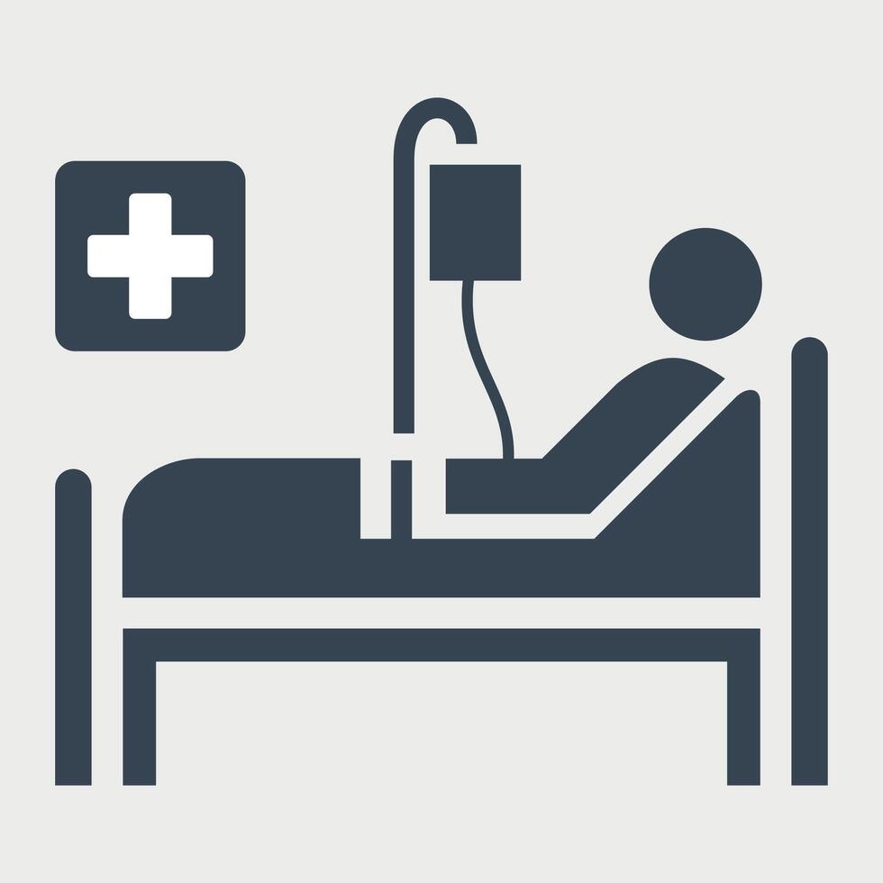 black and white hospital bed icon on white background vector