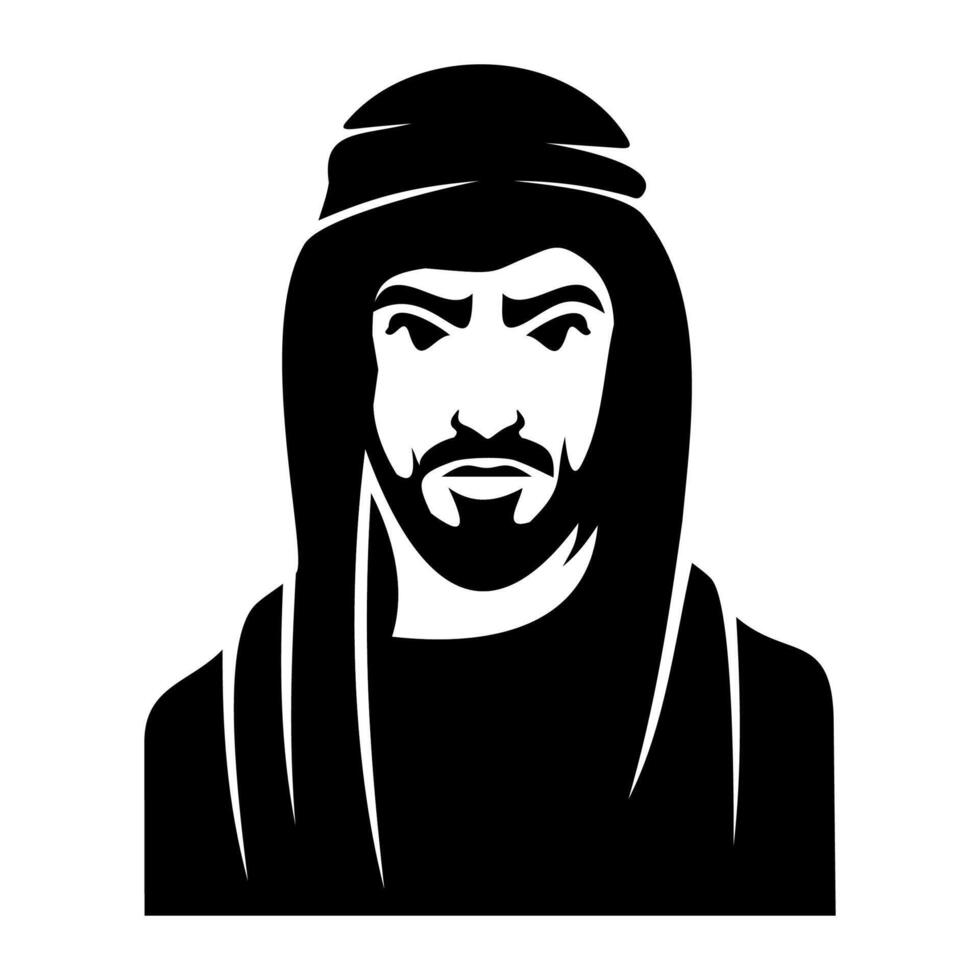 black and white icon of arab man on white background vector