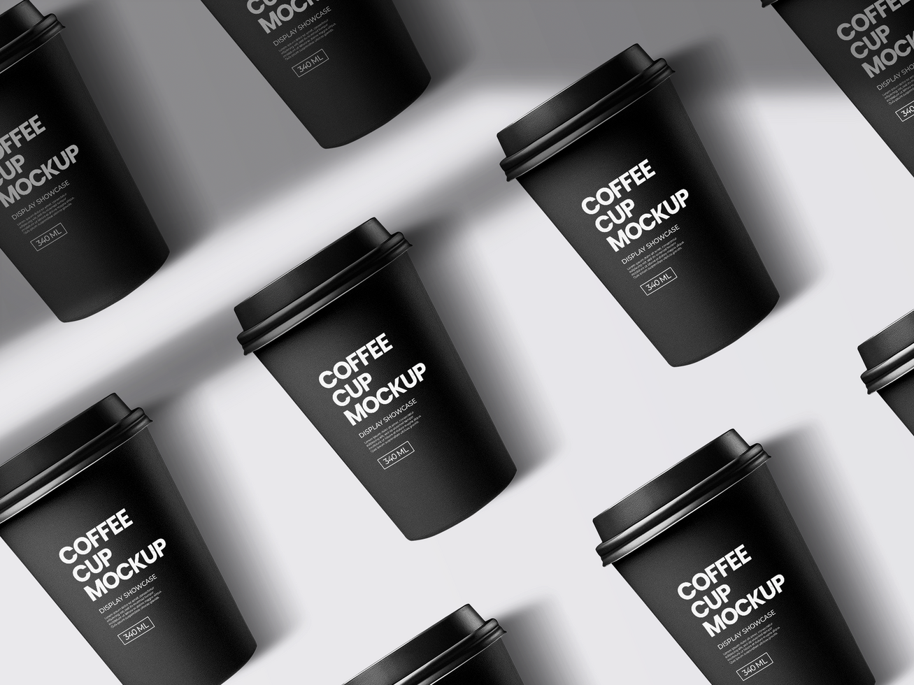 Coffee cups in a row on white background psd