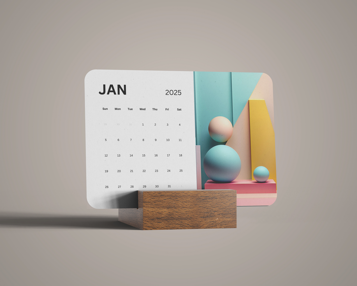 Horizontal desk calendar mockup, transparent background psd