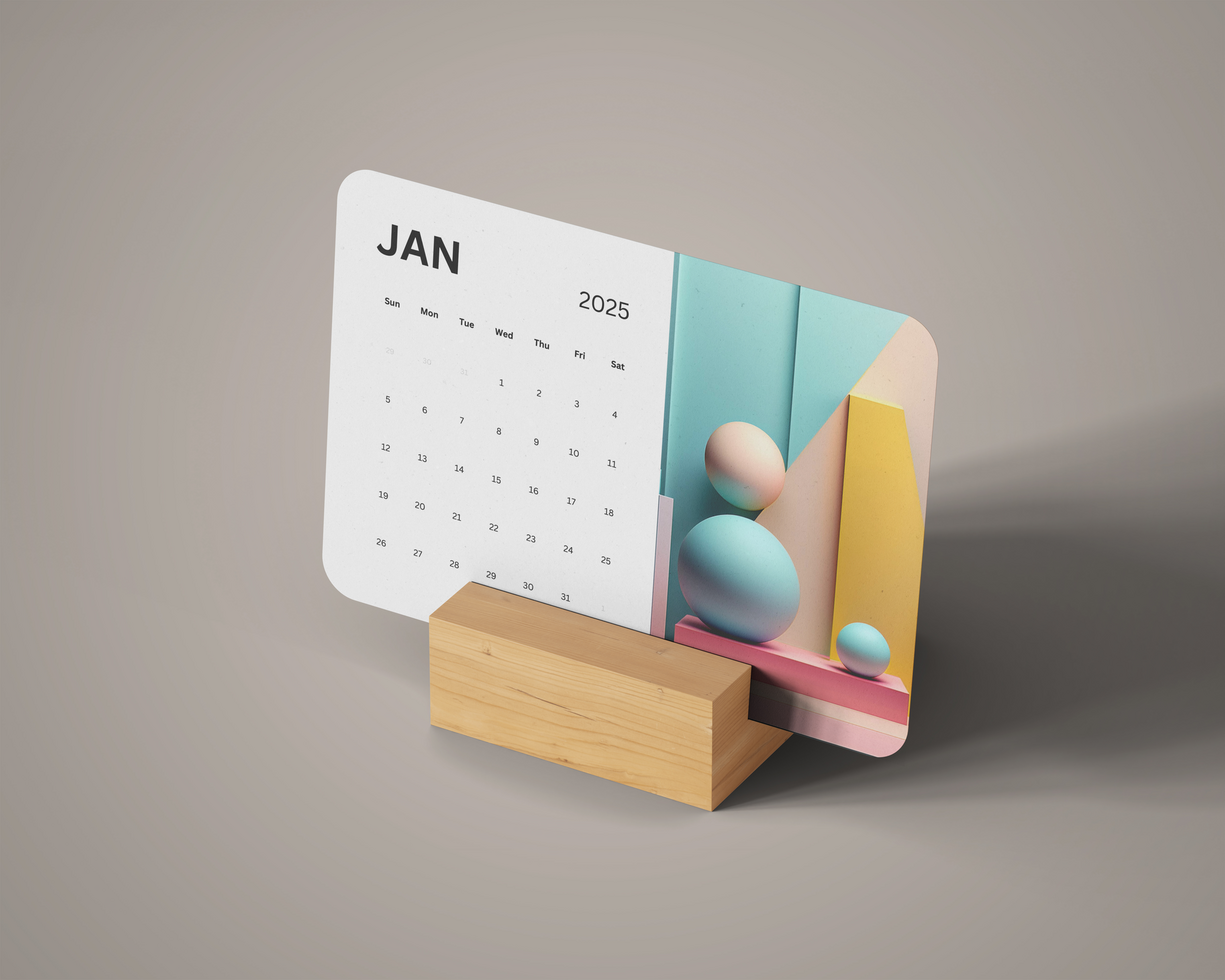 Monthly horizontal desk calendar mockup, transparent background psd
