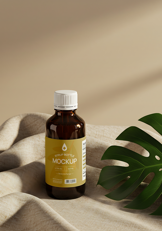 medicine syrup bottle mockup with pastel background psd