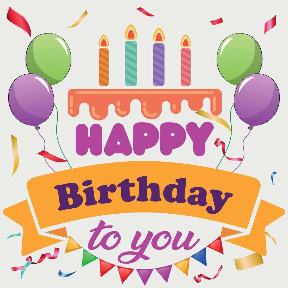 blue cloud birthday card with cake and flags vector