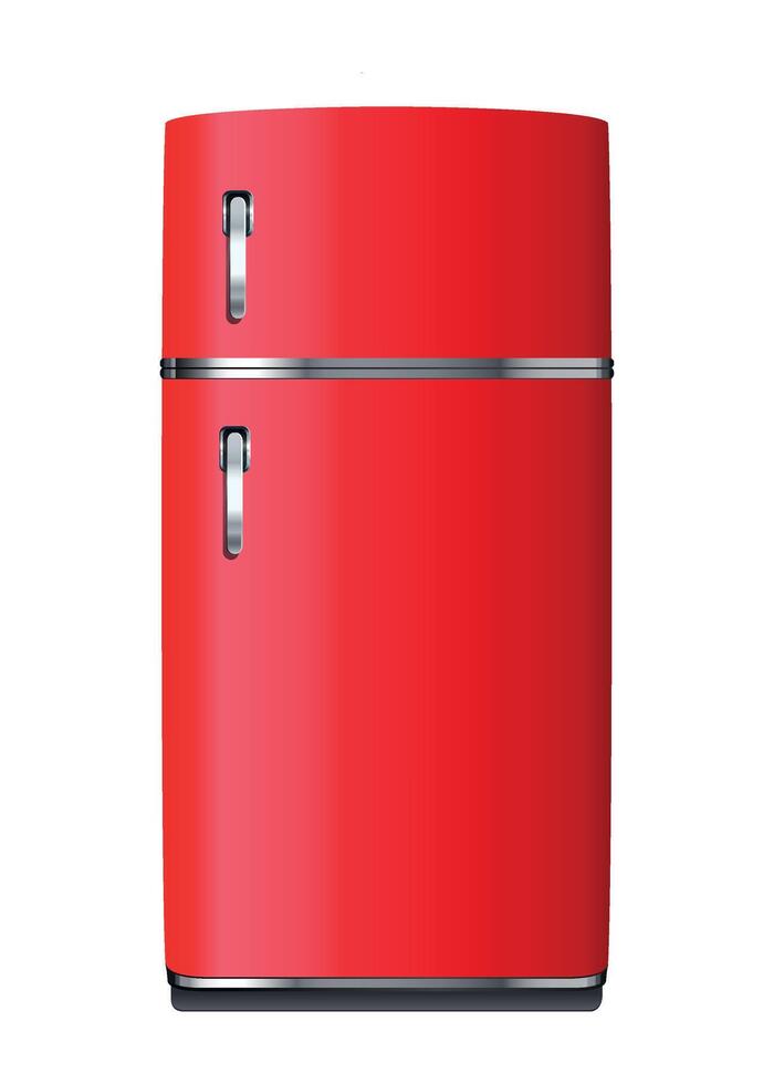 red two-chamber refrigerator front view on white background vector