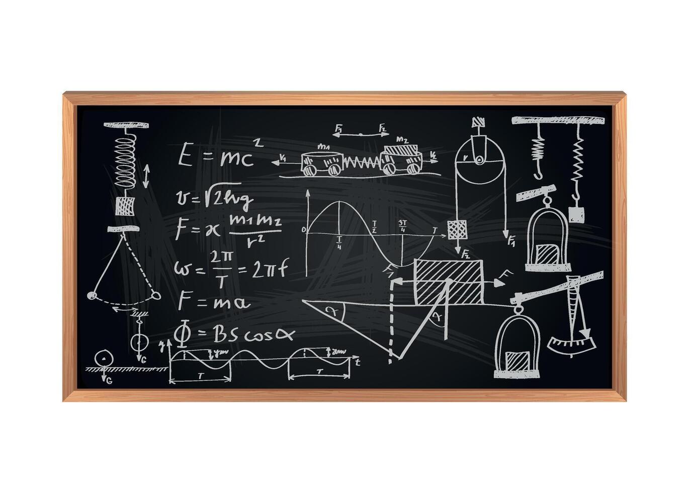 school board with physics formulas on white background vector