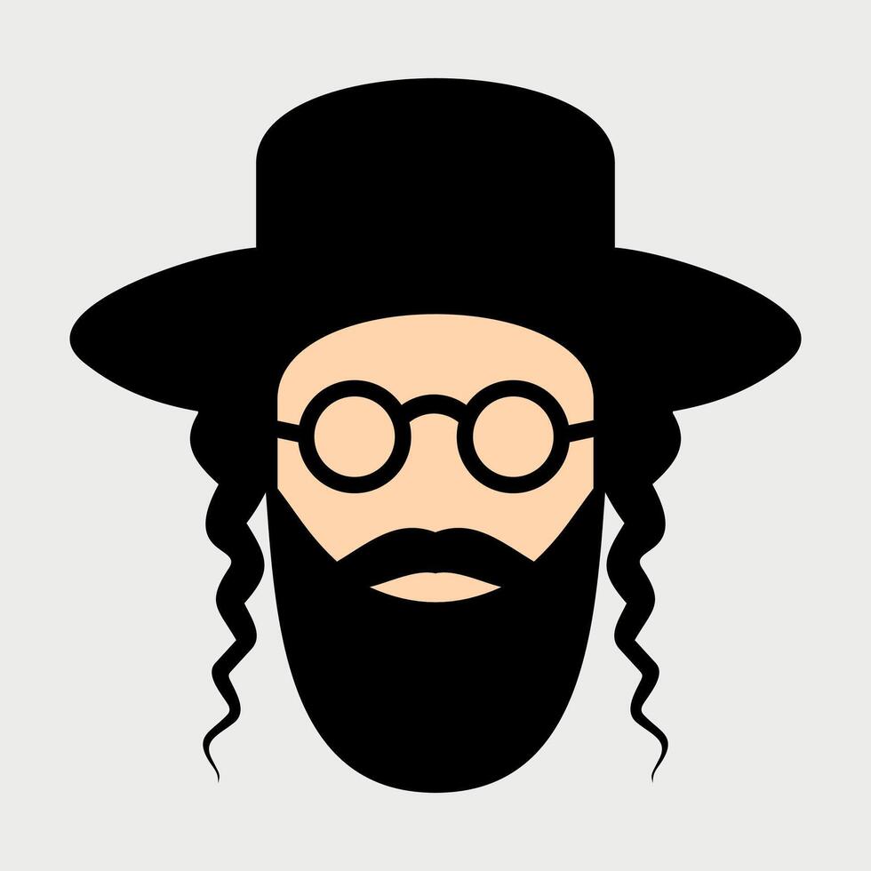 Colored icon of orthodox jew hasid in hat and glasses isolated on white background vector
