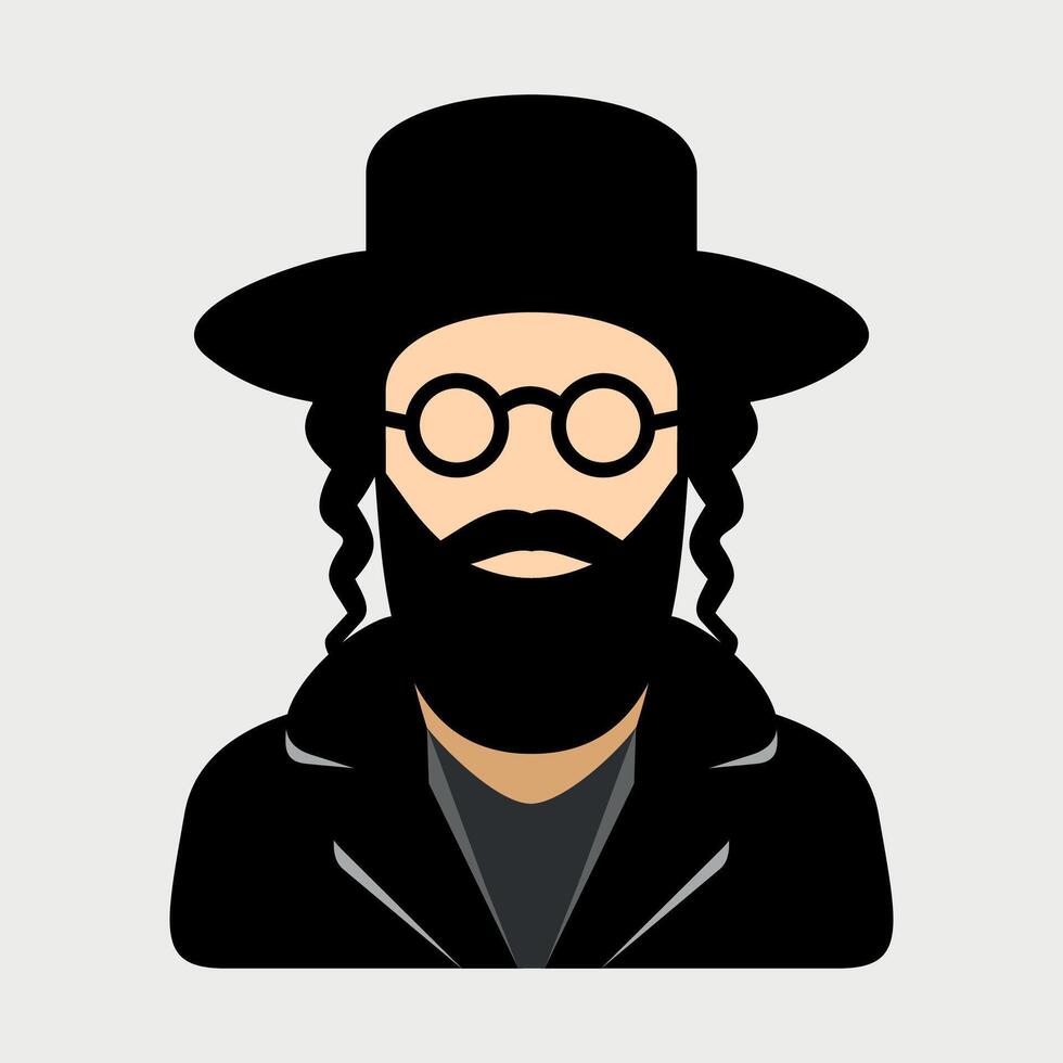 icon of orthodox jew hasid in hat and glasses on white background vector
